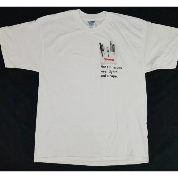Vintage COMPAQ Computers "Not All Heroes Wear Tights and a Cape" Shirt Men's XL - Picture 2 of 6